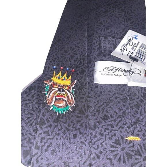 Ed Hardy Christian Audigier Silk‎ Necktie Bull Dog and Crown Mens Tie - Picture 5 of 7